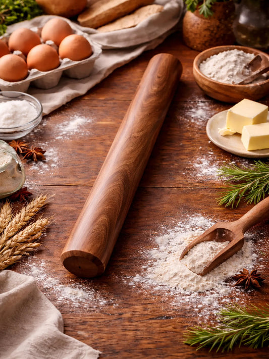 Straight Wooden Rolling Pin – 18" x 2" Solid Maple, Cherry, Walnut, Beech & Birch
