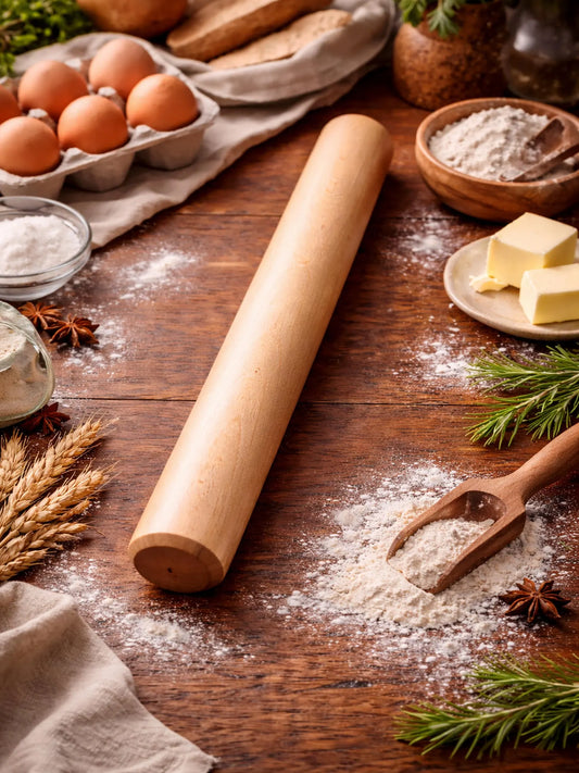 Straight Wooden Rolling Pin – 18" x 2" Solid Maple, Cherry, Walnut, Beech & Birch